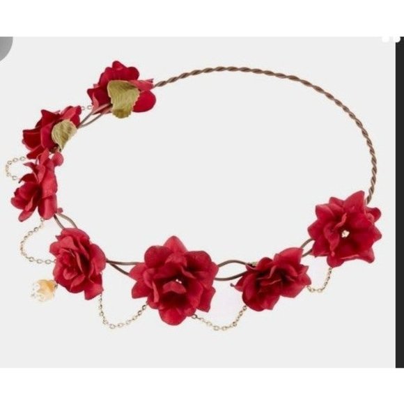 Red Rose Flower Crown Headwrap